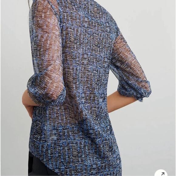 Anthropologie Gretchen Smocked Sheer top blouse Vneck - Picture 3 of 15